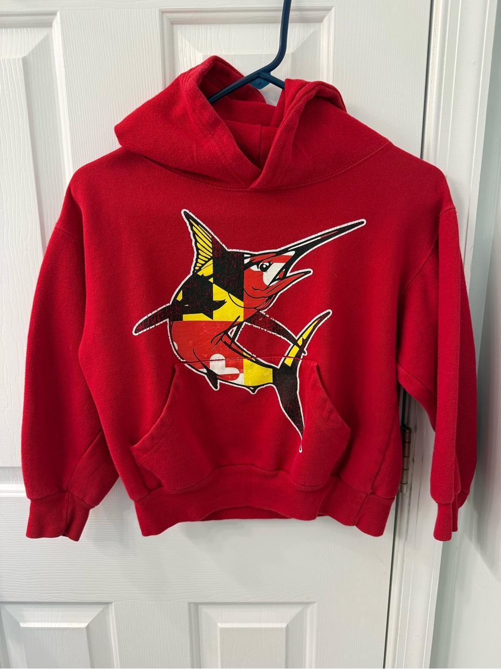 Surf Ave Maryland flag logo red Marlin hoodie vintage feel size 8-10